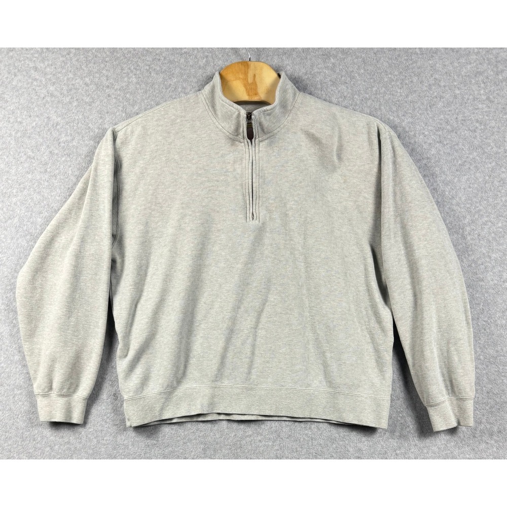Orvis Sweater Mens XL Gray Quarter Zip Ribbed Pullover Long Sleeve Fly Logo